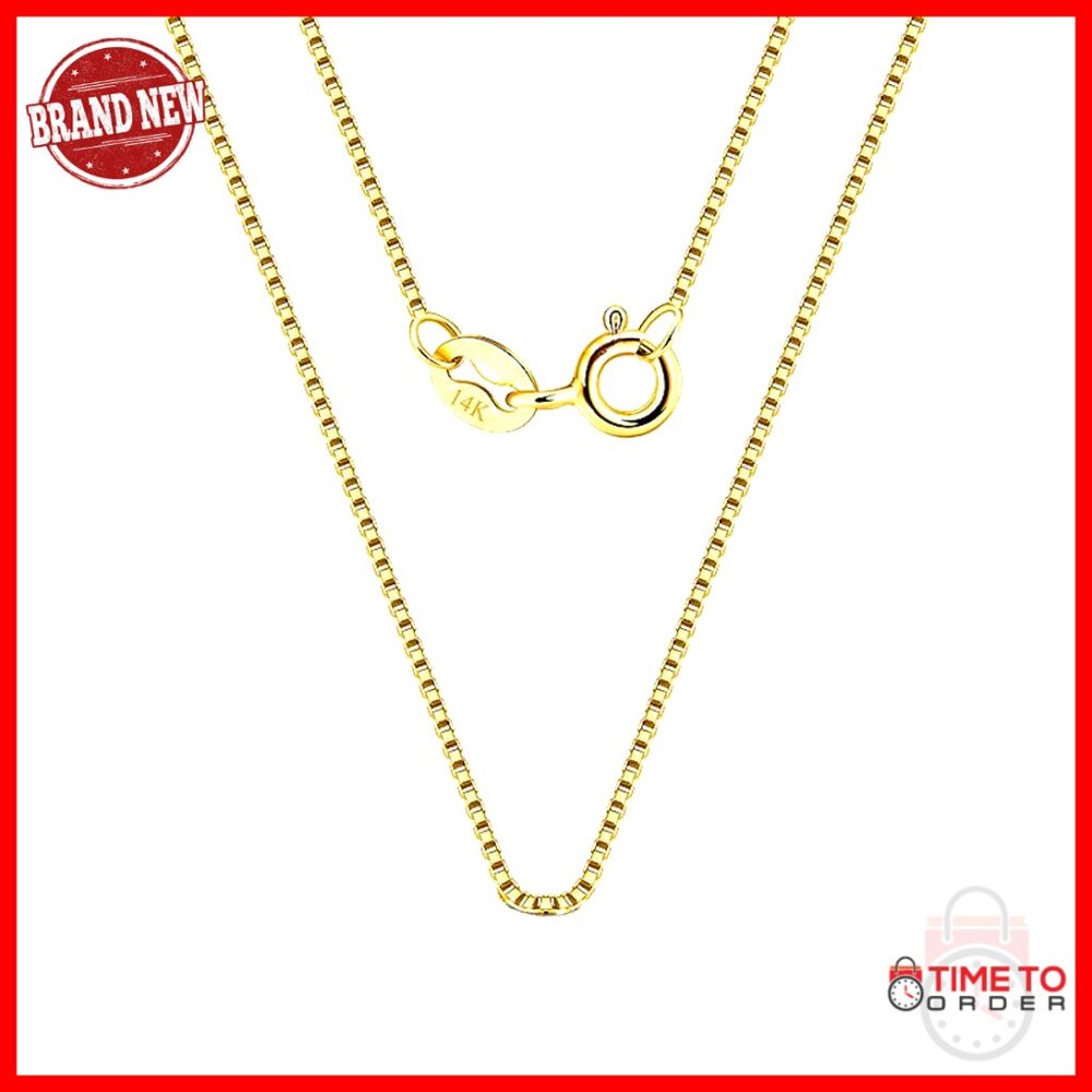 14k Solid Gold Box Chain Necklace, 0.6mm Or 1mm Thin, Lengths 16-30 Inches